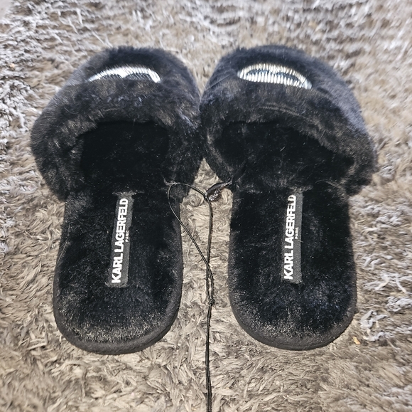 Karl Lagerfeld Black Furry Sequin Slippers - Size 8 🖤 NWOT - Picture 4 of 7